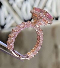 Wedding Halo Ring 3Ct Cushion Lab-Created Pink Sapphire 14K Yellow Gold Plated
