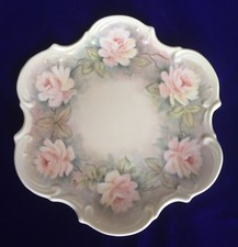 Hand Painted Pale Pink Roses On Fancy Bone China Plate
