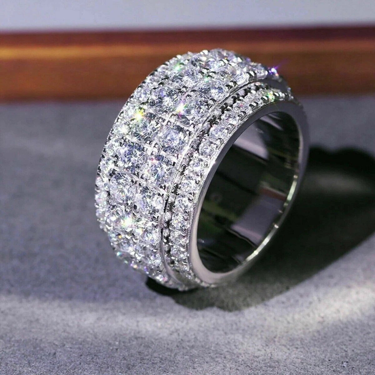 Expensive Men s Engagement Eternity Ring 14K White Gold 3.4 Ct