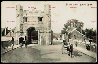 KINGS LYNN SOUTH GATE NORFOLK FRÜHE POSTKARTE SELTENE ANIMIERTE SZENE