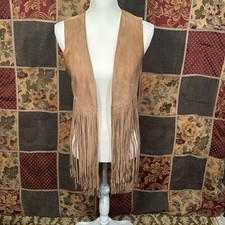 Lamarqe Collection Leather Vest Women's XS Extra Small Light Brown Fringe Accent