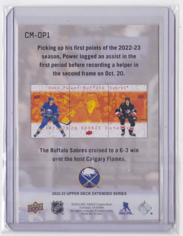 2022-23 UD EXTENDED SERIES 97' COMMEMORATIVE INSERT OWEN POWER #CM-OP1 SABERS - Image 2 of 2