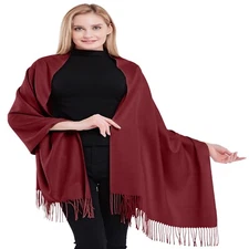 Maroon 100% Cashmere Shawl Pashmina Scarf Wrap Hand Made in Nepal CJ Apparel NEW