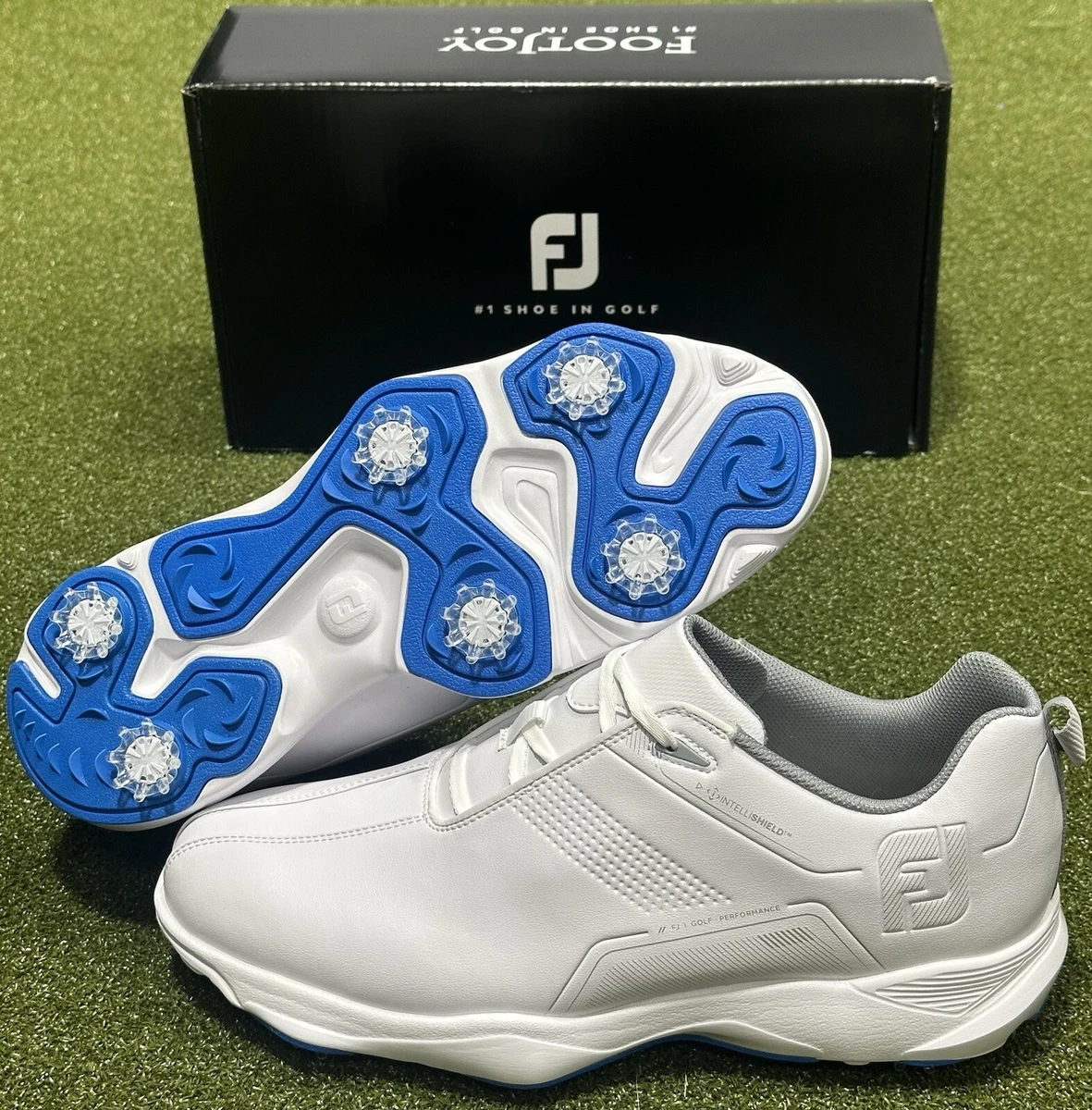 Chaussures De Golf FootJoy DryJoy Premiere Series Homme, 9.5 Medium, Blanc/navy