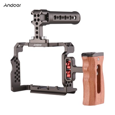 Andoer Aluminum Alloy Camera Cage Kit W/ Top Handle Grip Wooden Side Handle I8Q7
