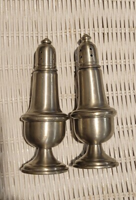 Empire Pewter Weighted 5.5'' Salt Pepper Shakers Glass Lining #742 Vintage 1980s