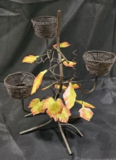 Three Tiered Nests Votive Candle Holder Tree with Fall Leaves Centerpiece EUC