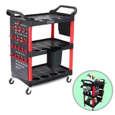 Koltoov Multifunctional Black / Red 3-Tier Utility Cart with Hanging Storage