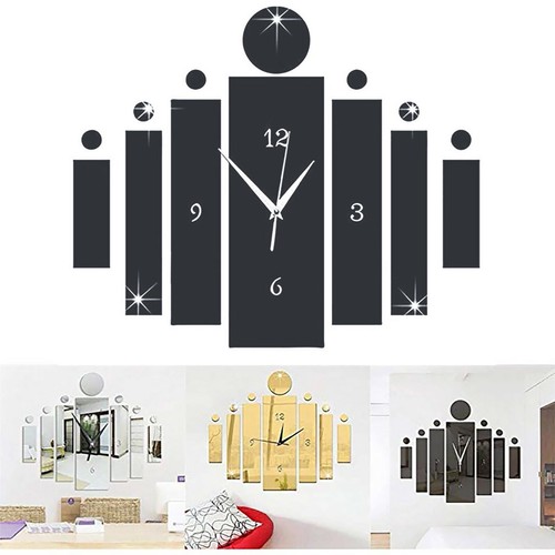 Luxury 3D Mirror Silver Wall Clock Modern Design Home Decor Watch Wall