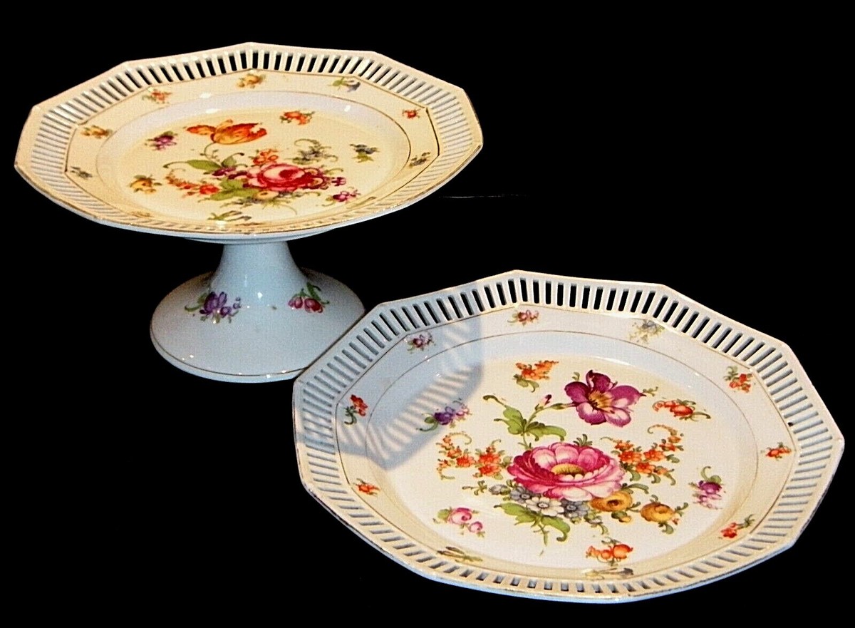Antique SCHUMANN-BAVARIA Multisided Pierced Rim Floral Plate or