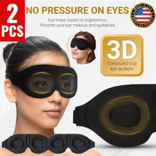 3D Travel Eye Mask Sleeping Soft Padded Shade Cover Rest Relax Blindfold 2 PACK