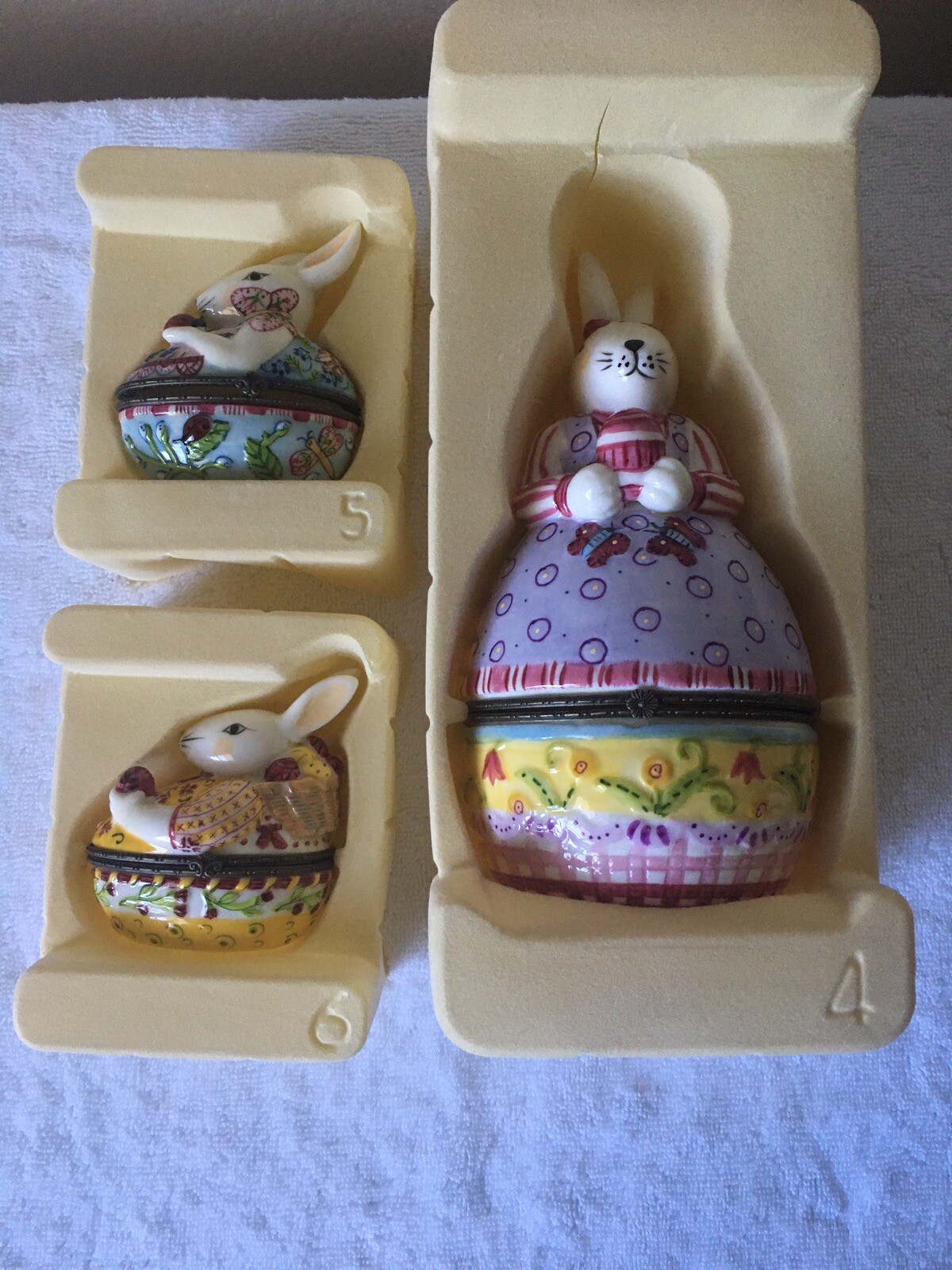 Set of 3 Villeroy & Boch Porcelain Bunny Rabbit Trinket Box Easter