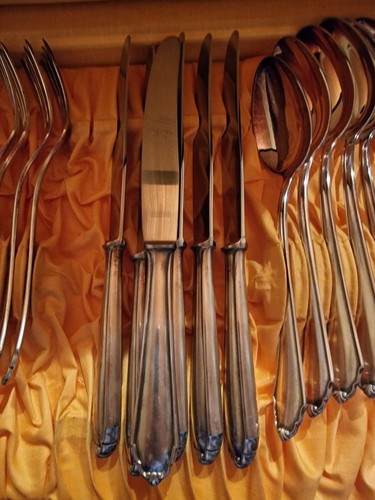 BSF Besteck Punze 90 Silber 6 Personen 18 Teile Gabel Messer Löffel Holzbox - Bild 7 von 11