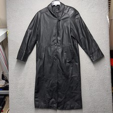 Pelle Leather Trench Coat Jacket Womens Medium Black Outdoor Casual Vintage
