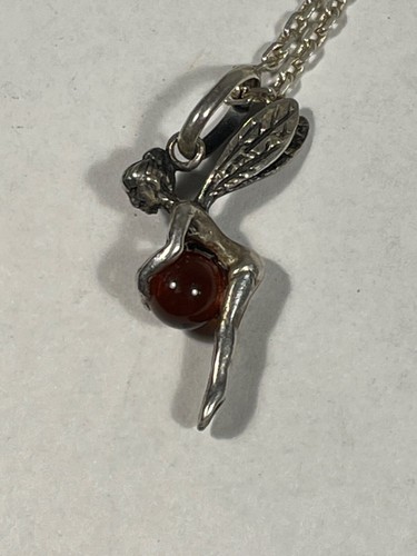 Bijoux Chaine Argent avec Pendentif Ange en Argent et Pierre Ambre (L40) - Picture 5 of 8