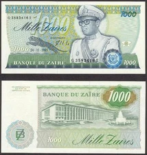 Zaire 1000 Zaires 1985 P31 UNC