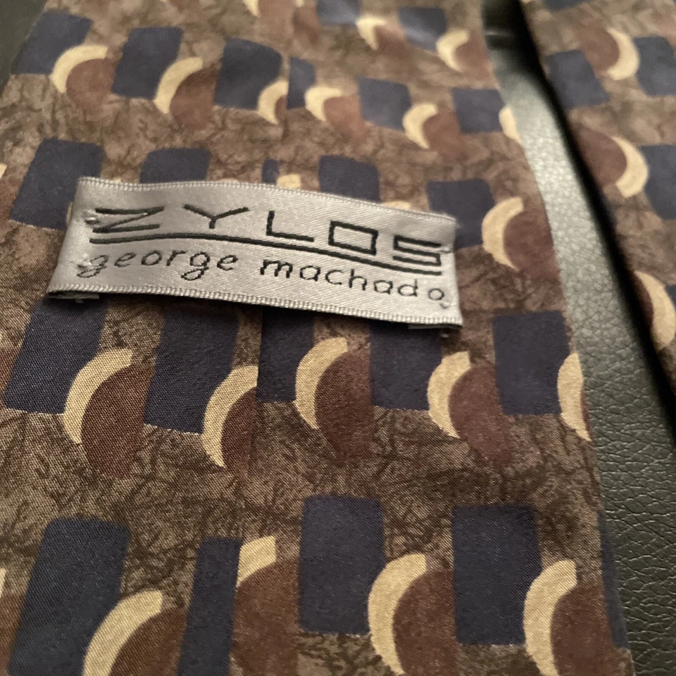 Corbata ZYLOS George Machado pura seda para hombre clásica vintage beige geométrica Foto 2 de 4