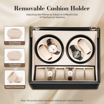 4+6 PU Leather Watch Winder Display Box Automatic Rotation Storage Wooden Case