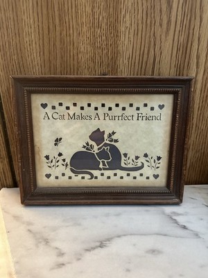 VTG Figi Graphics Country Cuts Scherenschnitte Cat Makes A Perfect Friend Framed