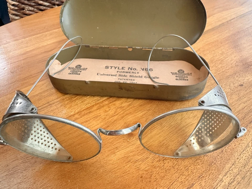 Gafas de seguridad/conducción Willson de colección con estuche de hojalata original Steampunk Foto 4 de 4