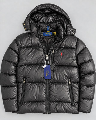 Polo Ralph Lauren Herren Pufferjacke Schwarz Größe XL mit Kapuze