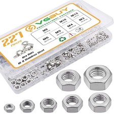 227pcs Metric Hex Nuts Assortment M3 M4 M5 M6 M8 M10 M12 Stainless Steel Kit Set