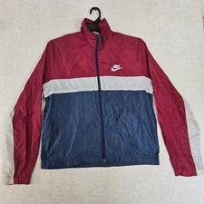 Vintage 80s Nike Blue Label Windbreaker Jacket Mens Small Red Blue White Stripe