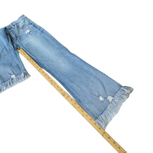 Risen Jeans Damen Größe 5 / 27 Used-Look ausgestelltes Bein Fransensaum helle Waschung Denim - Bild 7 von 9