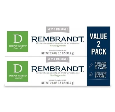 Rembrandt Deeply White Whitening Toothpaste with Peppermint 99.2g, 2-PACK