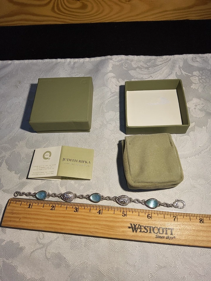 Браслет Judith Ripka из стерлингового серебра 925 пробы с голубым топазом Diamonique грушевидной огранки 7,5 дюйма - Изображение 2 из 4