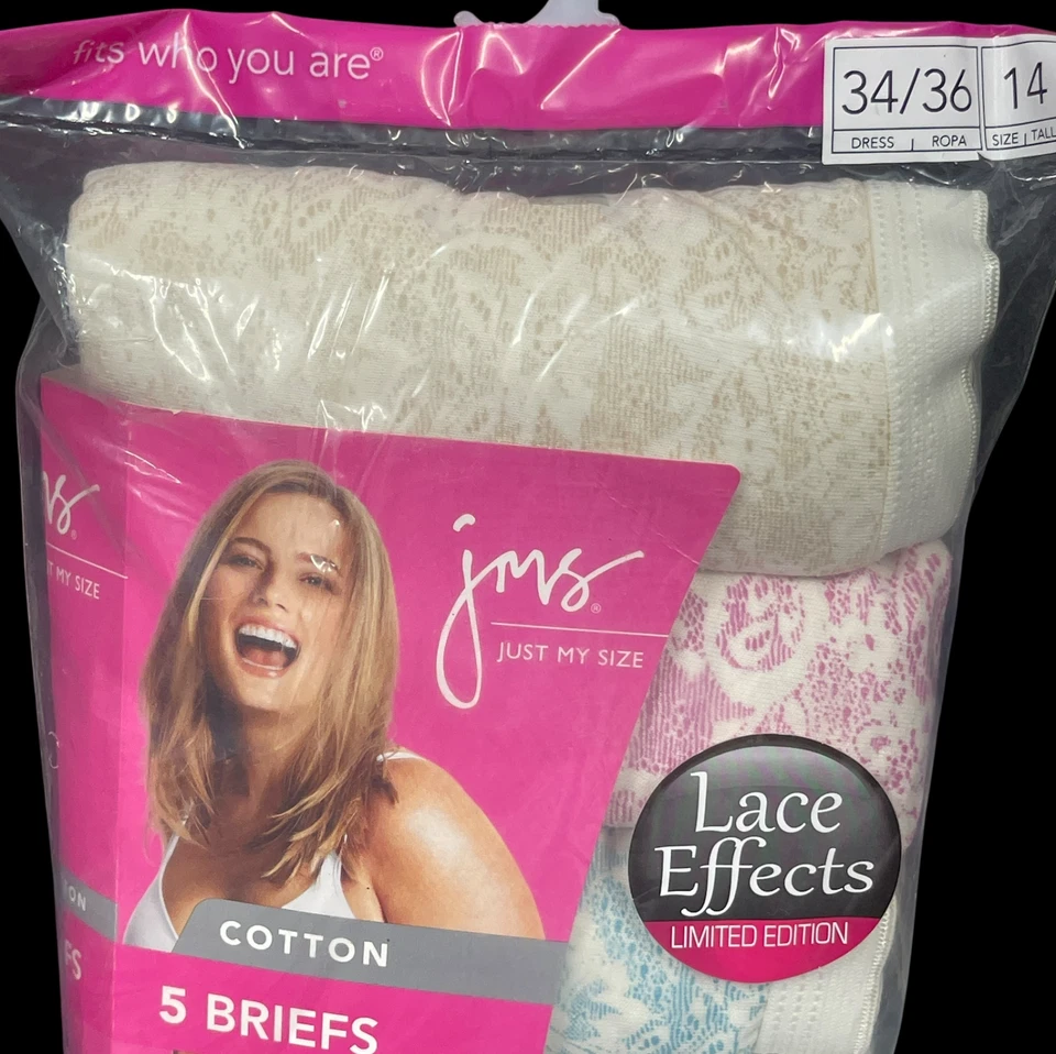 JMS Just My Size Lace Effects Cotton Briefs Plus Sz 14 Underwear Panties 5 Pairs - Image 2 of 4