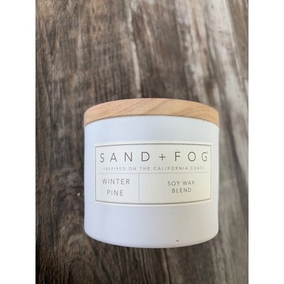 Sand + Fog Winter Pine Soy Wax Blend Candle 12 oz White Jar Pink Snowflake Lid