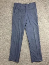 Zanella Pants Mens 32 Blue Check Devon Tailor Fit Trousers Made Italy 11389