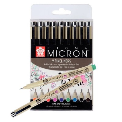 Sakura Pigma Micron 05, Etui mit 9 Farben  Farbige Fineliner für präzises Zeich