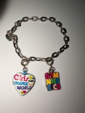 7" Bracelet Charms GIRLS CAN CHANGE THE WORLD Locket GYMNASTICS Inspirational