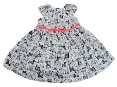 Carter s Toddler Girl Dress Black & White Puppy Dog Print Coral Waist Bow Sz 12M