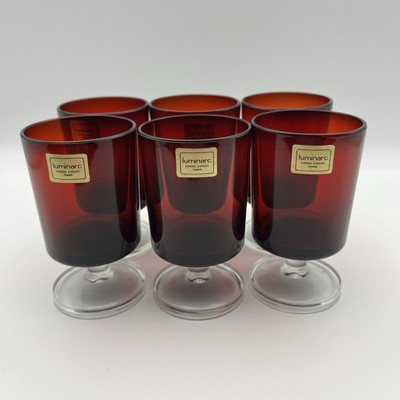6er Set Vintage Luminarc Rubinrot Cavalier, Cranberry Wein oder Sherry Gläser