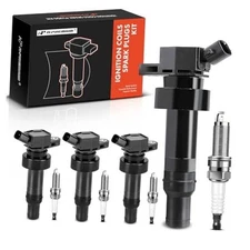  Set of 4 Ignition Coil Pack Ignition Coil (UF-652) & Spark Plugs (93815) Black