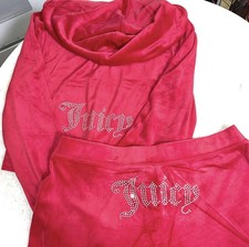Juicy Couture Coco Red bling Velour Tracksuit Jacket  Pants Rhinestone Size M