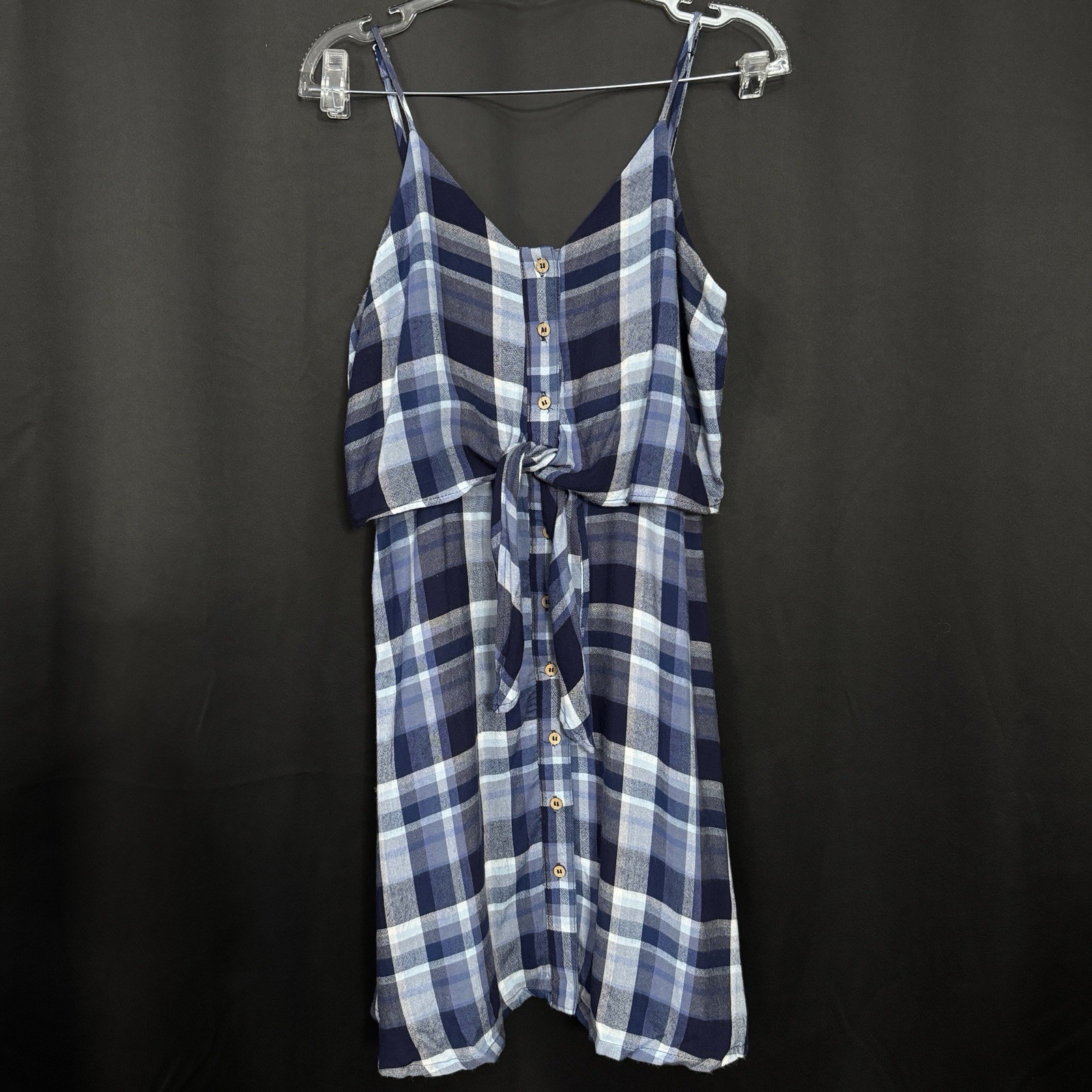 Universal Thread Blue Plaid Short Button Front Ti… - image 1