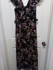 Japna Womens Sz M Maxi Dress Smocking Racer Back Floral V-Neck Cottagecore Boho