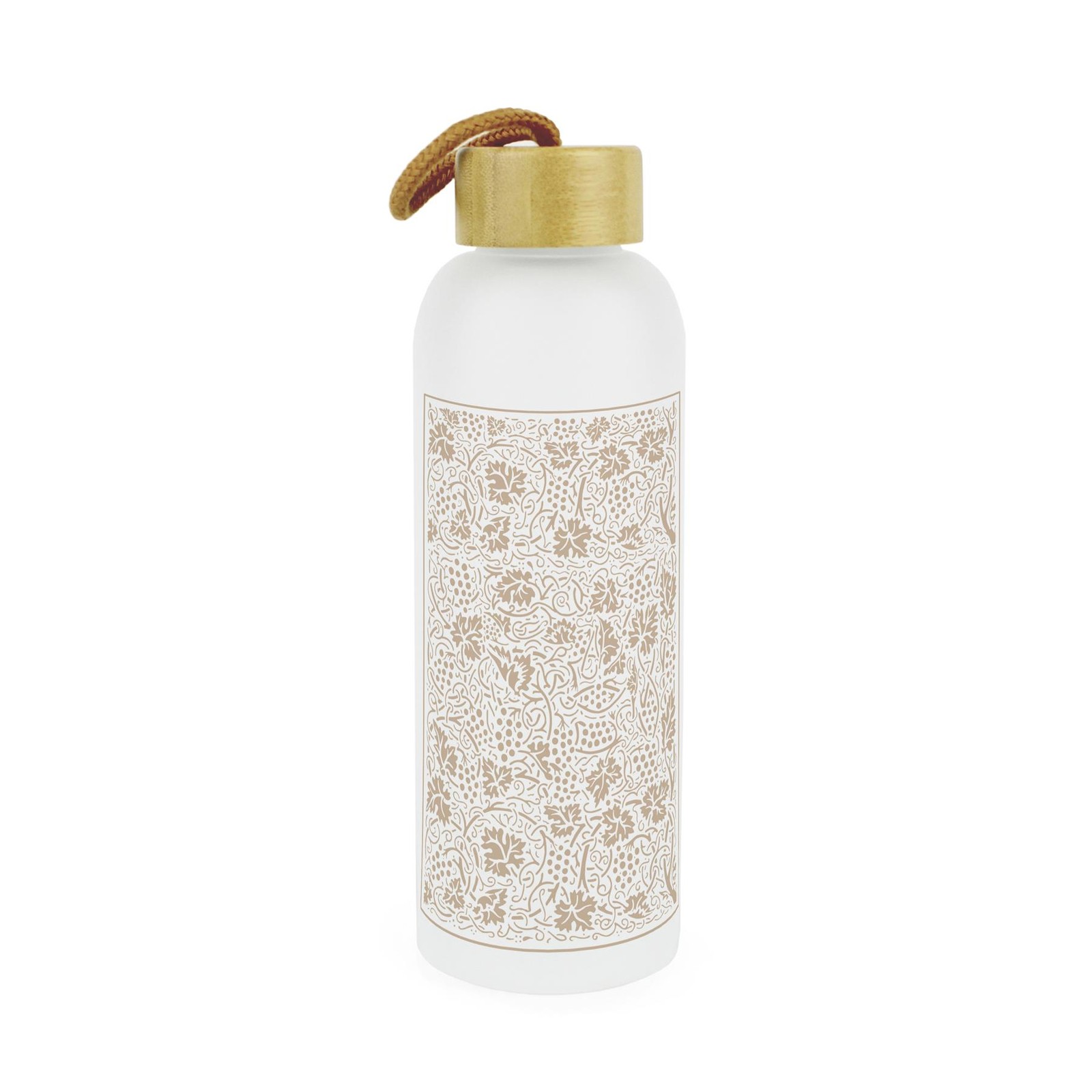 Oak Leaves & Berries Glass Water Bottle - Golden Yellow Reusable Drinks Gift
