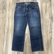 Wrangler Retro Jeans Mens 39x33 Blue Relaxed Boot Cut Western Cowboy Distressed
