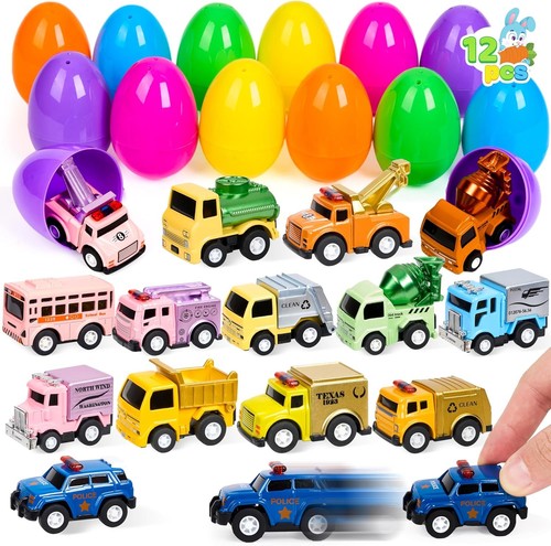JOYIN 12 Pcs Easter Eggs Filled with Toy Cars, Colorful Stuffed with...