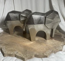 2 Elephant Figures Silver Project 62, M Size Decoration Geometric Metal 8x6x3