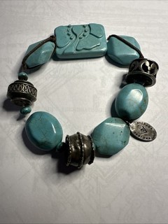 RARE RETIRED Silpada B2162 Turquoise Howlite Magnesite & SS Stretch Bracelet