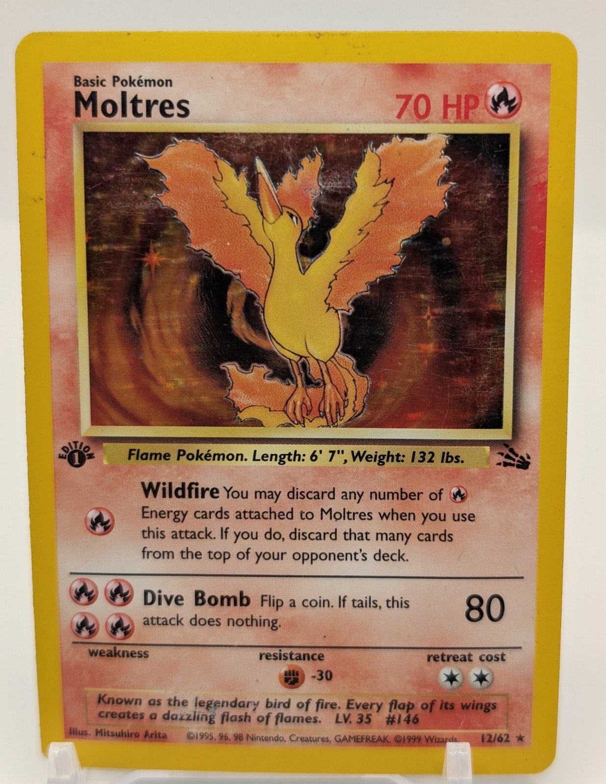 Moltres 12/62 - Fossil 1st Edition - Pokemon Card DMG