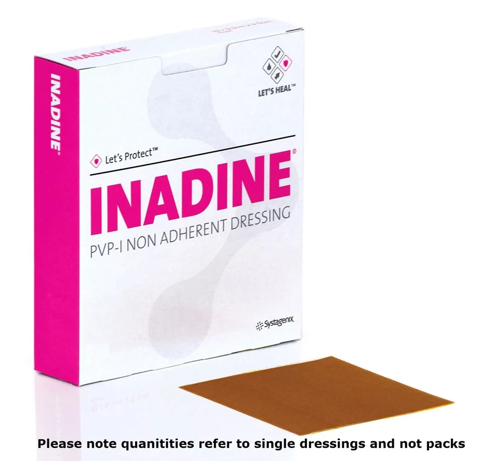 Inadine 9.5cm x 9.5cm (x5) Non Adherent Wound Dressing Pov-Iodine, AntiMicrobial