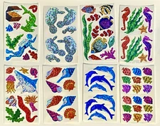 Vintage Hambly Stickers Prismatic Manatees Diver Dolphins Seahorse Shark Ocean