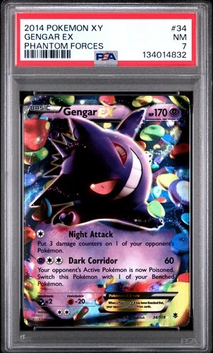 2014 POKEMON XY PHANTOM FORCES #34 GENGAR EX PSA 7